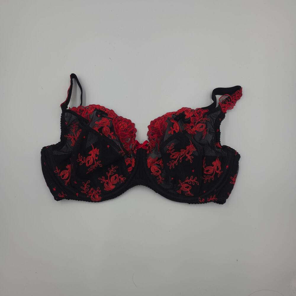 Lise Charmel Underwire Molded Padded Contour Cup Bra in Black Red Size 34D